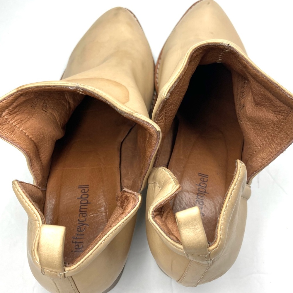 Jeffrey Campbell Womens Muskrat Cream Leather Ankle Booties 8 Cutout Pull Loop - Picture 15 of 16